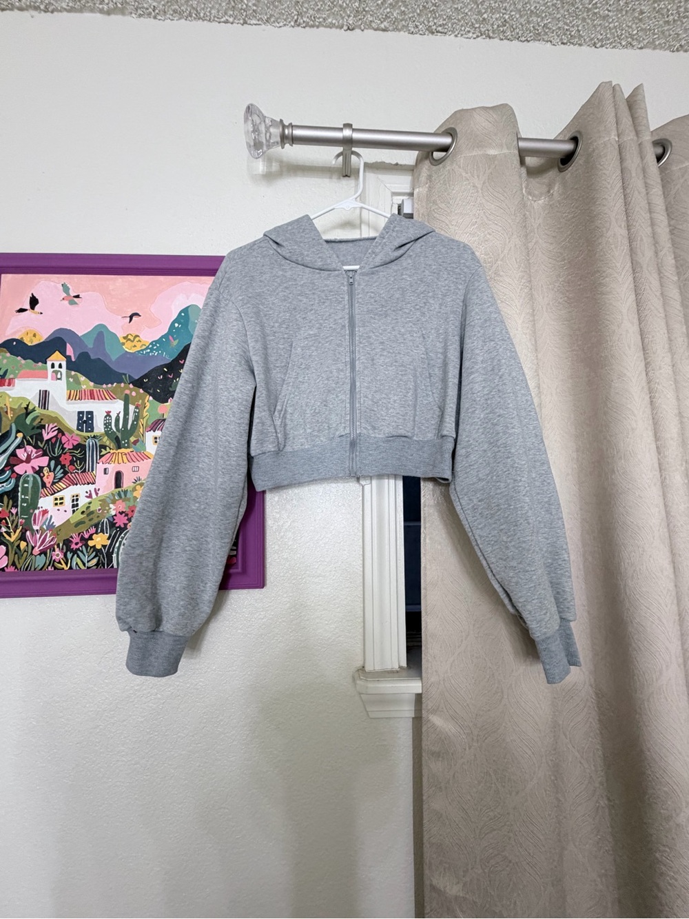 SHEIN Light Gray Cropped Hooded Sweatshirt